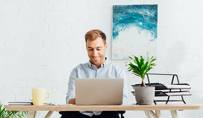 Man working at his home office
