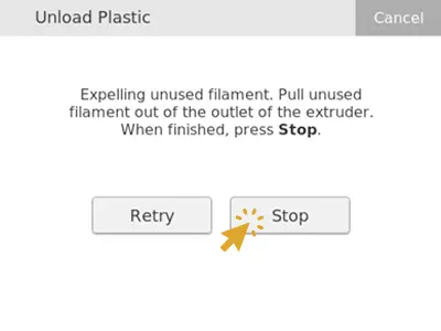 Expel unused filament, stop