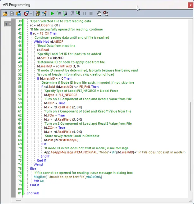 Femap API IDE Commented Code View 2