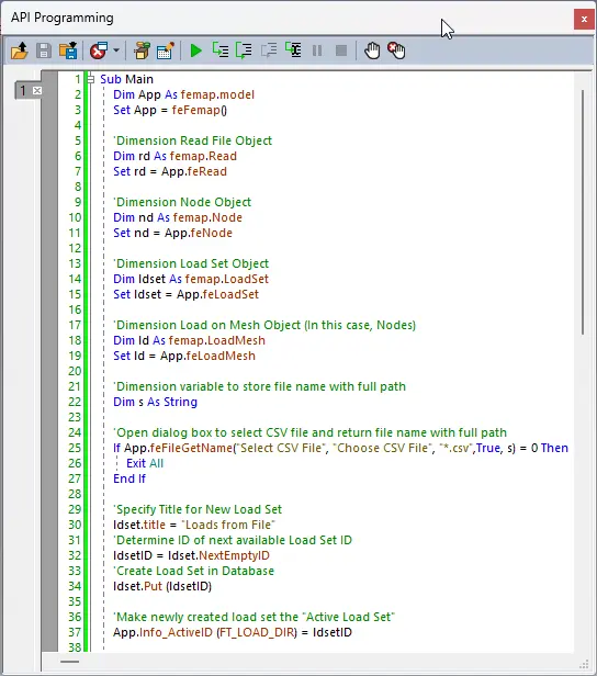 Femap API IDE Commented Code
