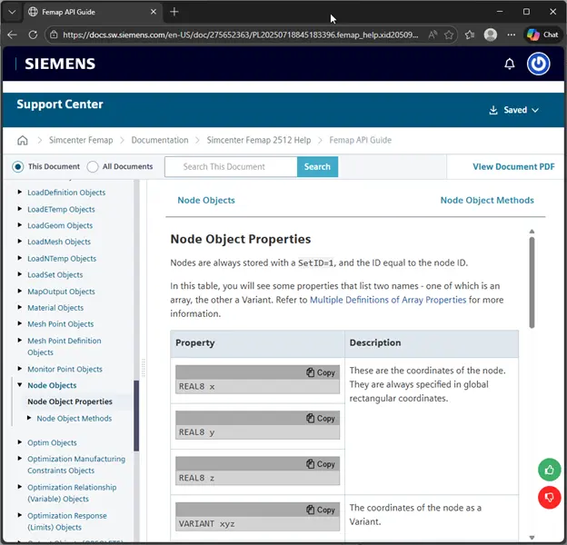 Femap API Node Object Properties